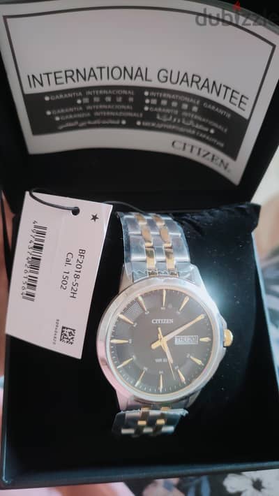 CITIZEN BF2018-52H SILVER AND GOLD STEEL BAND BLACK DIAL FOR MEN