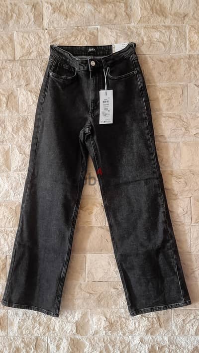 جينز اسود وايد ليج جديد براند ONLYJEANS" brand jeans balck wide-leg