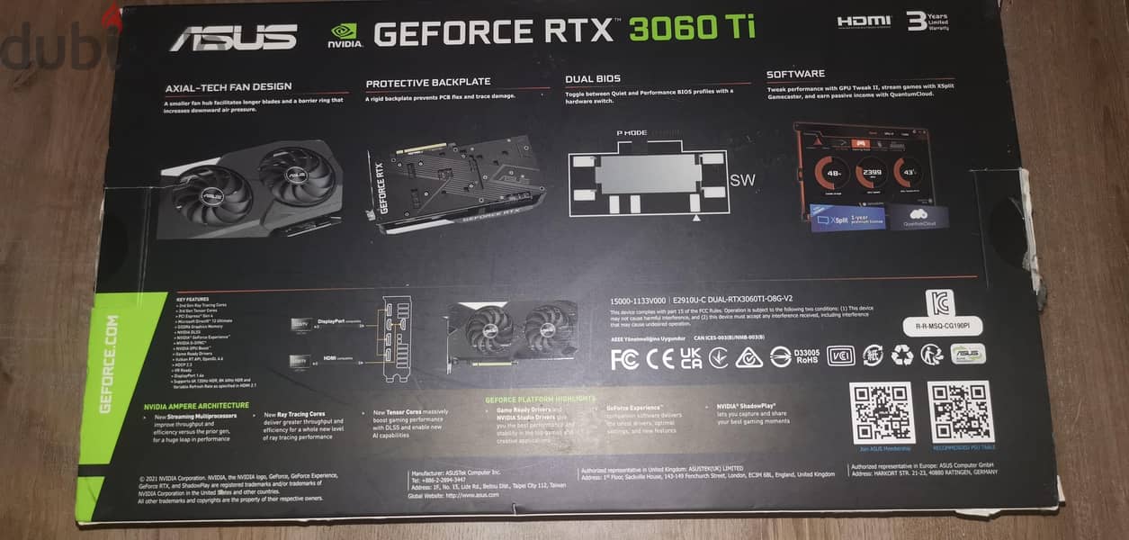 ASUS Dual GeForce RTX™ 3060 Ti OC Edition 8GB GDDR6 1