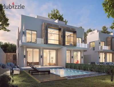 Villa with 3 floors and a private swimming pool, ready to move in, located in Karma Gates in the best location in Sheikh Zayed next to Beverly Hills