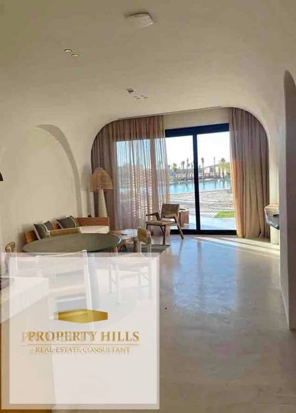 The lowest price in the market, furnished chalet with air conditioning, direct view on the sea and lagoon in Ghazala Bay next to El Alamein and Hacienda White