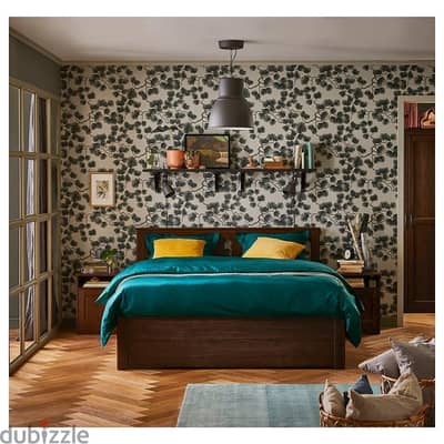 Bed frame with 2 storage boxes, brown/Lönset, 160x200 cm