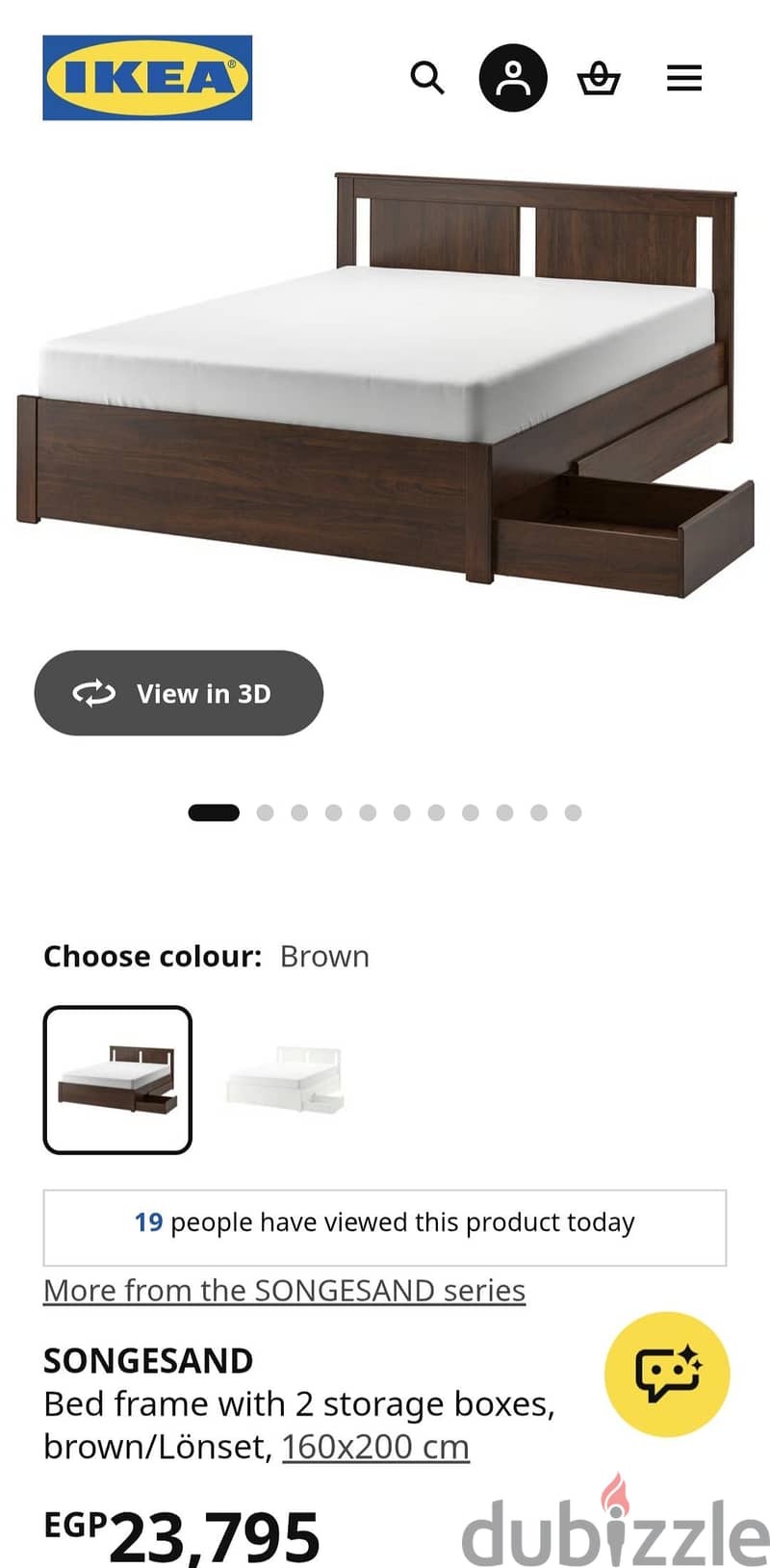 Bed frame with 2 storage boxes, brown/Lönset, 160x200 cm 1