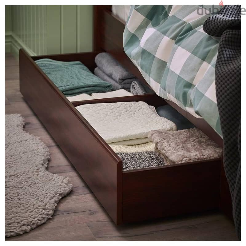 Bed frame with 2 storage boxes, brown/Lönset, 160x200 cm 4