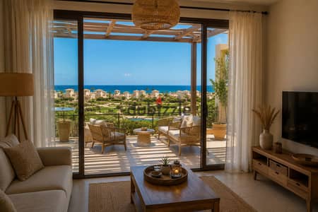 فرصة شاليه بحري متشطب فندقي بView بحر بانورامي للبيع الفوري بمقدم 10% في ارقى Resort على البحر مباشرة العين السخنة