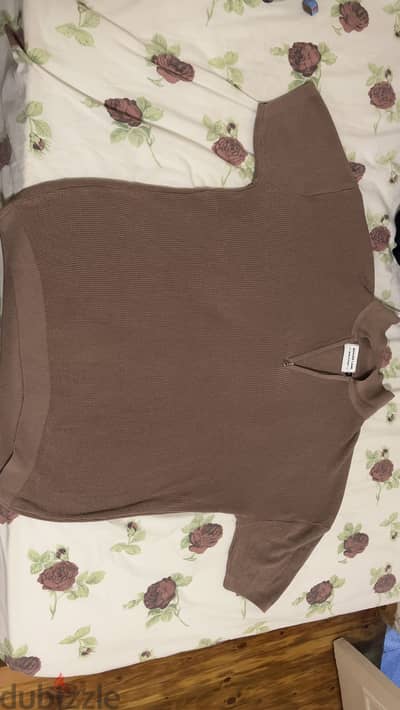 Boujee lane - brown quarter zip rib knitted polo - XL