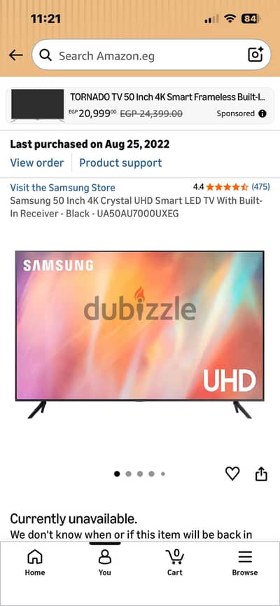 Samsung 50 inch 4k crystal UHD smart LED TV  UA50AU7000UXEG