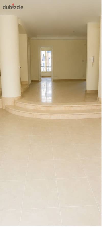 Duplex for rent residential empty Akasia compound in front of Rehab gate two floors ground and first upper 3 entrances private garden 4 bedrooms including a master bedroom 3 bathrooms reception 4 pieces large kitchen available natural gas 6 balconies and the ground floor windows are secured with iron private garden area 290m