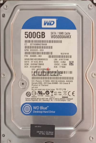 HDD 500GB Western DIGITAL BLUE