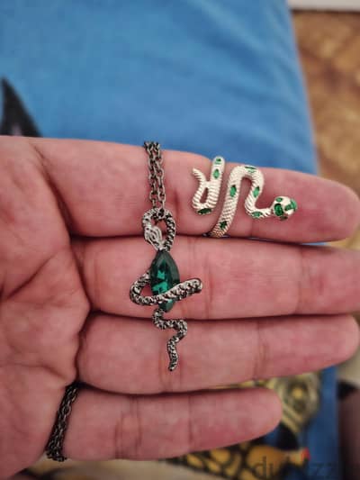 Snake shaped ring and necklaces