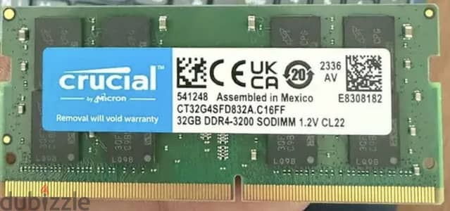 رامات  كروشال 32 جيجا 3200 mhz جديد لم يستخدم
