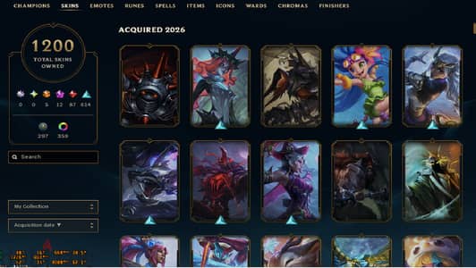 LEAGUE OF LEGENDS EUNE Account 1200 skins, 365 chromas and others