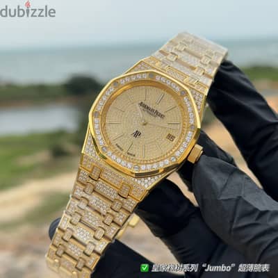 Royal Oak Style Full Diamond Automatic Watch, Swiss Movement ساعة أوتو