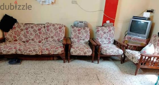 انتريه اسيوطي اصلي بتاع زمان زان كنبه واربع كراسي قطن