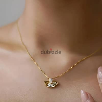 Artsy fanned zircon stone necklace silver gold plated
