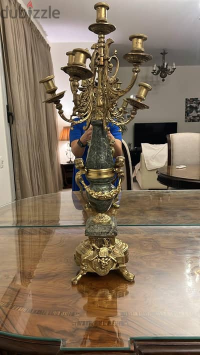 شمعدان نحاس برخام و ساعة