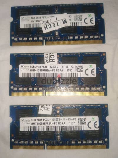 Laptop Ram SK hynix 8GB DDR3 PC3L-12800S  رامات لابتوب هاينكس