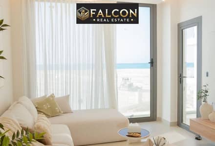 Fully finished beachfront hotel apartment for sale in Marina 5, near the Ministers' Tongue area.