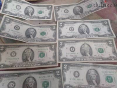 عملات ورقيه قيمه 2 دولار نادره جدا(  300  )  القطعه.
