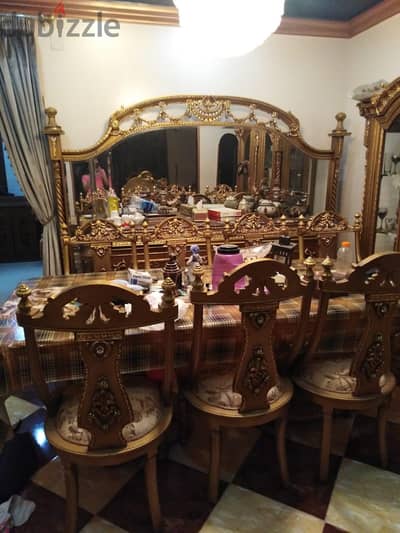 سفره خشب زان دمياطي كبيره ٨ كراسي ونيش وبوفيه