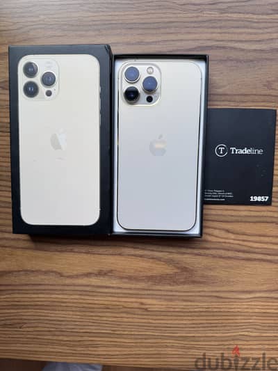 Iphone 13 pro max gold 256 giga with box and charger (tradeline)