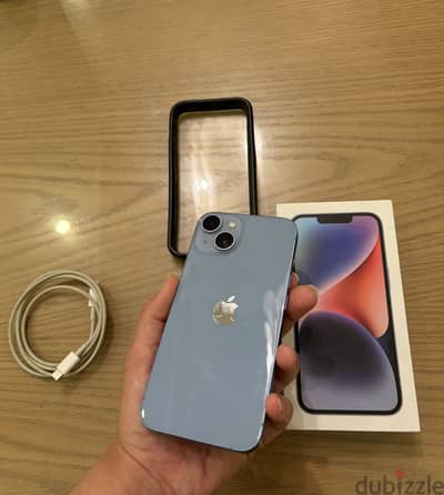 iPhone 14 128GB Blue, Battery 81%, With Box and Cable