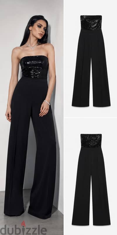 Black jumpsuit with sequined bustier