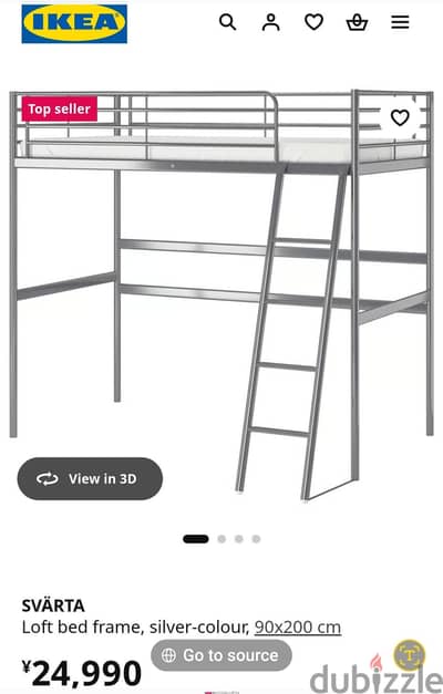 IKEA SVÄRTA Loft Bed 90x200 + Desk + Taki Mattress