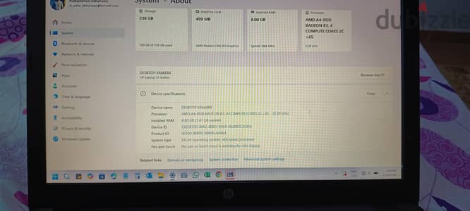 HP Laptop SSD 256GB + RAM 8GB بحالة ممتازة