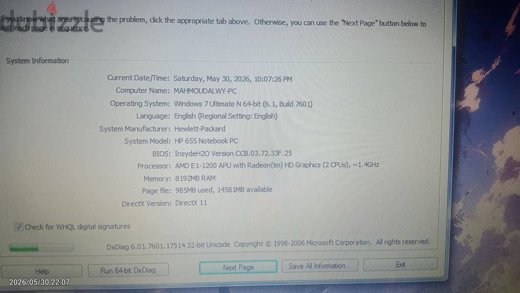 laptop Hp655 Amd e1 1