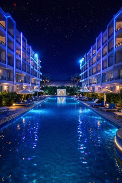 شاليه للبيع في كاربيان ريزورت الساحل الشمالي | 55 متر | تشطيب كامل | مقدم 5% وتقسيط 11 سنة