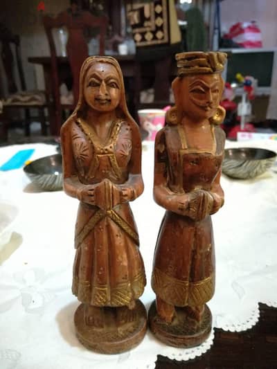 two wooden pices Indians sculpture couple antique