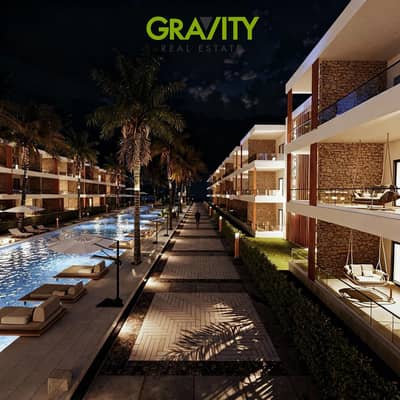 Chalet for sale, fully finished, with a panoramic sea view and hotel services under the management of the Concorde El Salam Hotel. 10% down payment, i