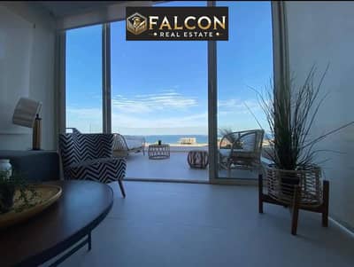 شاليه Panoramic Sea View جاهز للاستلام متشطب بالتكيفات و الفرش للبيع في Marina بالقرب من ابراج العلمين دقايق من Amwaj و مراسي الساحل الشمالي