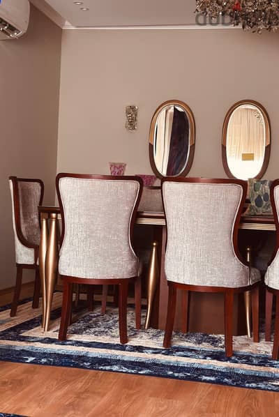 Luxury 8-seat Dining Table set with matching sideboard