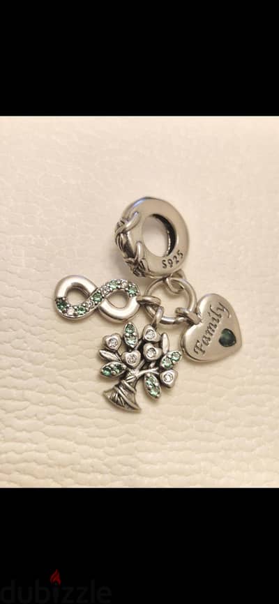Family Infinity Triple Dangle Charm in sterling silver.