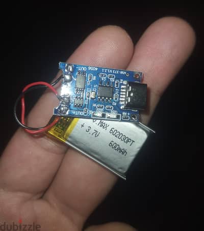 بطاريه ليثيوم 3.7V 600MAH  + بورده شحن Type C