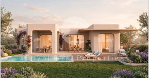 شاليه غرفه للبيع  بإطلاله مباشره على اللاجون و بمقدم 5% في هاسيندا را س الحكمه   الساحل الشمالي