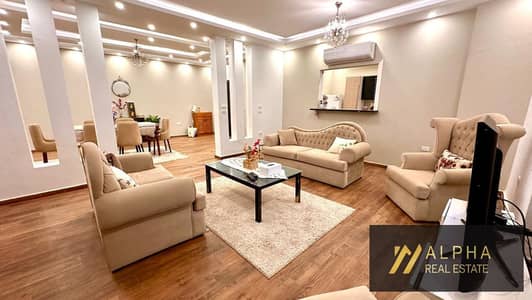 Fully furnished apartment for rent in Yasmeen 7 New Cairo 230 sqm super lux 3 bedrooms master 3 bathrooms fully equipped kitchen elevator dual view pr