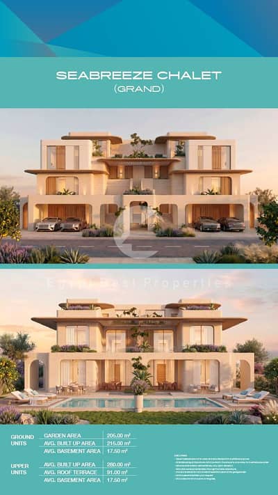 للبيع شاليه 4 غرف نوم في هاسيندا رأس الحكمة بالساحل الشمالي، تشطيب كامل بالتكييفات، بمقدم 5% وتقسيط حتى 10 سنوات.