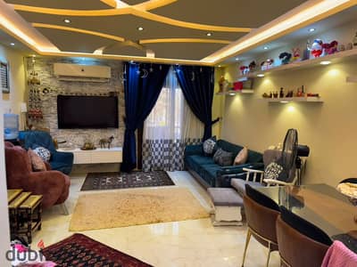 Apartment for sale in Al-Rehab, 90m, 2nd floor, 2 elevators in the building, Phase 5, wide garden view, fully finished with special high-end specifications, 2 bedrooms + 1 bathroom + kitchen + reception, two pieces.