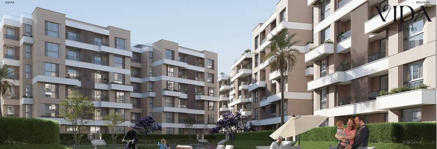 Own your apartment in Aqmar Compound in 6 October on Al Wahat Road, area 101 sqm, with the lowest down payment and the easiest payment plan.
