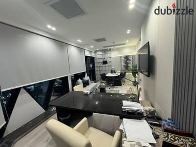 Distinct administrative headquarters 110m furnished for rent in the midst of the largest companies in Cairo Business Plaza, Fifth Settlement