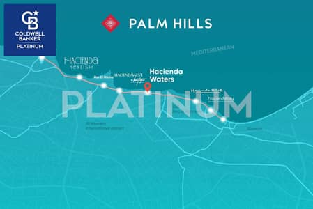 Open view of Lagoons, luxury finish, largest water park, 106 m chalet for sale in Palm Hills Hacienda Waters - Ras Al-Hikma