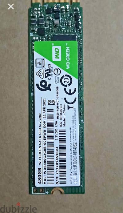 هارد SSD M. 2 SATA مساحة 480 جيجا WD Green (بحالة ممتازة)هيلث 100%