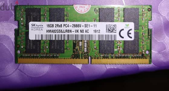رامة لابتوب SK hynix بحجم 16 جيجا DDR4 بسرعة 2666MHz (أصلية)