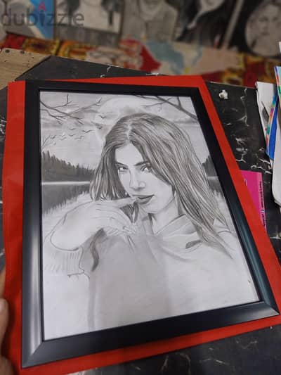 رسم بورتريه فحم + منظر طبيعي