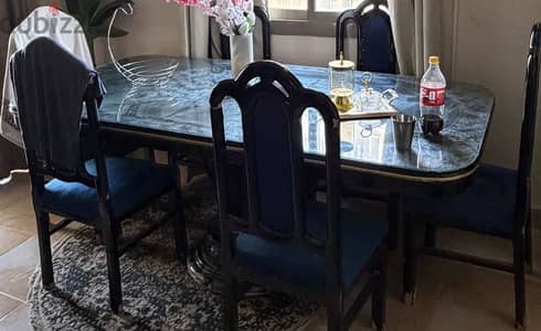 Wooden dining table w/ 6 chairs ترابيزة سفرة خشب ب٦ كراسي