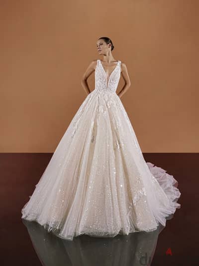 Pronovias - Princess wedding dress with a V-neckline and round back