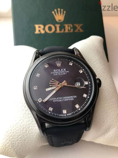 ساعة رولكس داتجاست جلد - مينا 3 الوان  - Rolex Oyster datejust leather